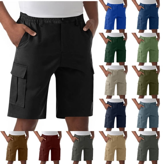 UVEASISHA Cargo Shorts for Men 9 Inch Inseam Stretch Waist Straight Leg Shorts Knee Length Lightweight Sweat Pants Loose Fit Casual Work Shorts with Pockets Coffee M