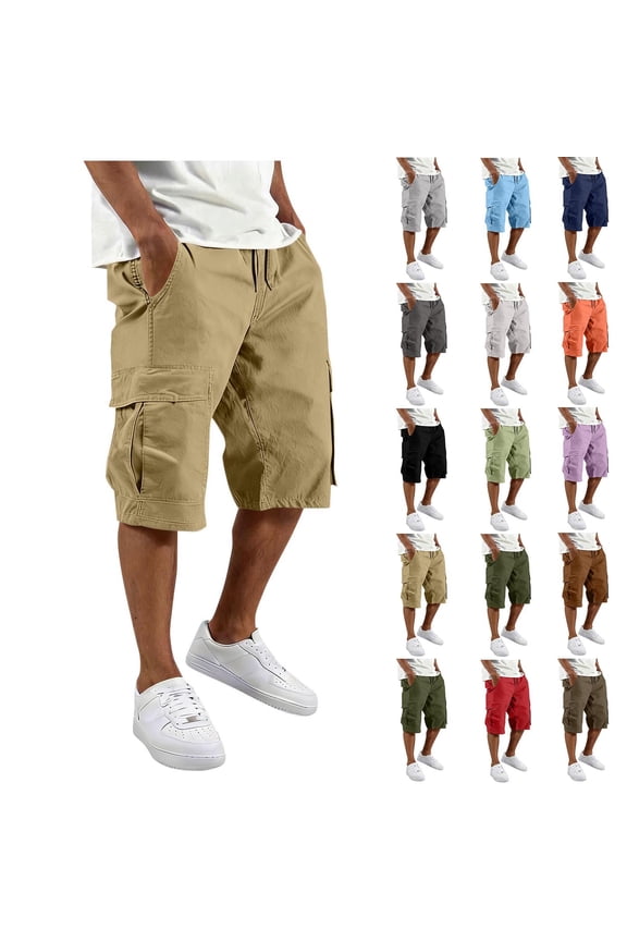 Cargo Shorts for Men Big and Tall Drawstring Elastic Waist Hiking Shorts Outdoor Casual Baggy Work Shorts with Multi Pockets Black 3XL