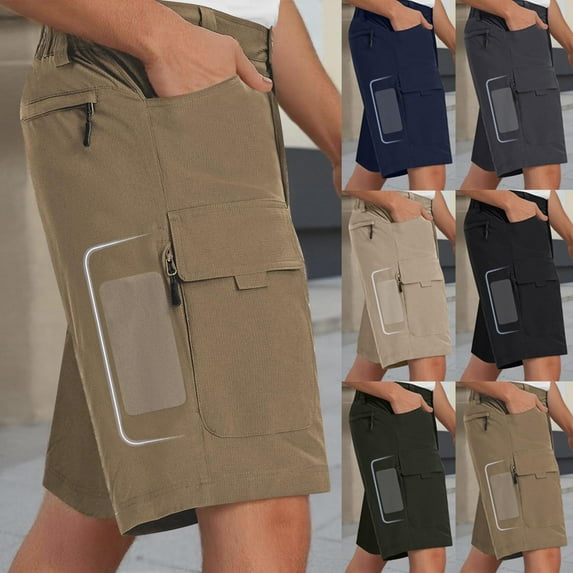 UVEASISHA Cargo Shorts for Men Solid Straight Leg Work Shorts Summer Outdoor Short Pants with Phone Pockets Beige XXL