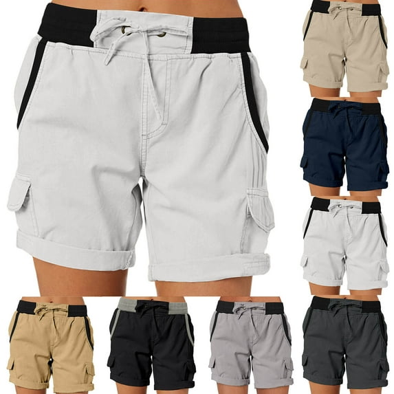 UVEASISHA Cargo Shorts for Women Cotton Ripstop Hiking Work Shorts High Waisted Drawstring Short Pants Outdoor Casual Summer Shorts White XL