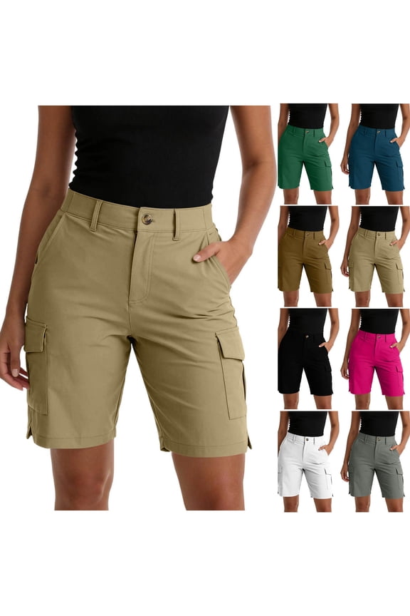 UVEASISHA Cargo Shorts for Women Elastic Waist Twill Shorts High Waisted Button Fly Shorts Stretchy Knee Length Hiking Shorts with Pockets Navy XXL