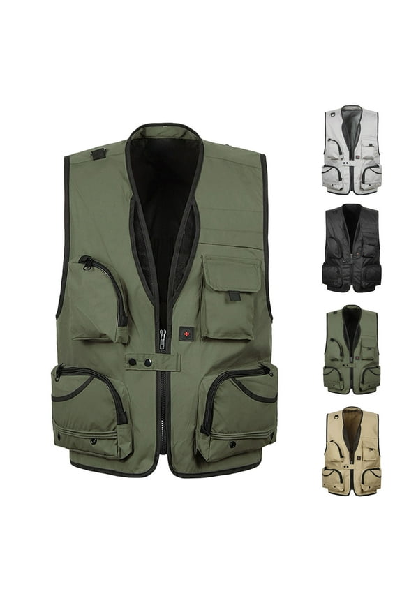 Cargo Vest for Men Big and Tall Outdoor Lightweight Work Vest Sleeveless V Neck Photography Sports Jacket with Zipper Pockets Army Green 4XL
