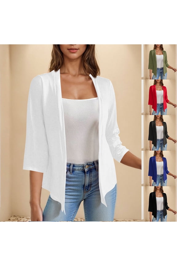 Casual 3/4 Sleeve Cardigans for Women Lightweight Comfy Open Front Tops 2025 Fashion Solid Cardigan Sweaters Black L