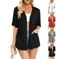 thumbnail image 1 of UVEASISHA Casual Cardigans for Women Short Sleeve Lightweight Summer Kimono Cardigan Baggy Comfy Beach Cover Ups with Pockets Red S, 1 of 8