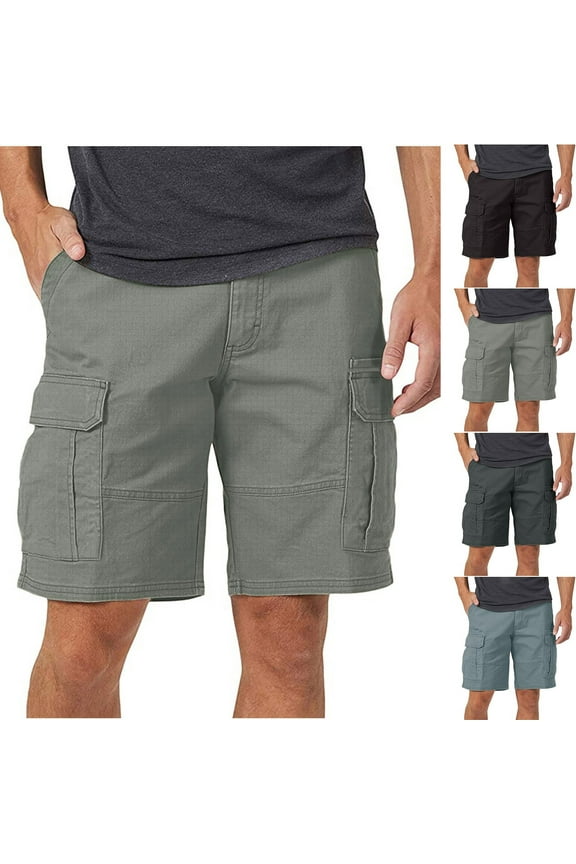 Casual Cargo Shorts for Men Summer Zipper Button Waist Work Shorts Solid Color Regular Fit Straight Leg Short Pants with Pockets Navy S