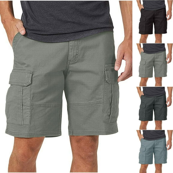 UVEASISHA Casual Cargo Shorts for Men Summer Zipper Button Waist Work Shorts Solid Color Regular Fit Straight Leg Short Pants with Pockets Navy XL