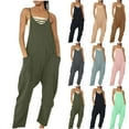 thumbnail image 1 of UVEASISHA Casual Jumpsuits for Women Sleeveless Criss Cross V Neck Rompers Loose Fit Bib Overalls with Pockets Light Blue L, 1 of 8
