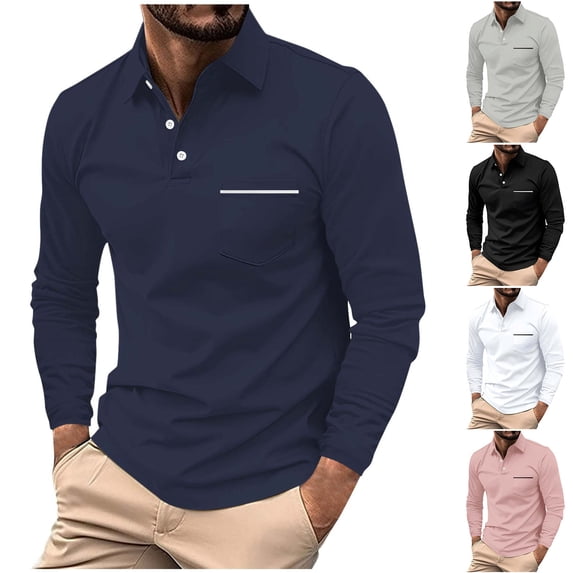 UVEASISHA Casual Polos Shirts for Men Long Sleeve Button Down Golf Shirts Classic Slim Fit Stretch Golf Poloss Stylish Collared Work Shirt with Pocket Today's Sales Today,Black,XL