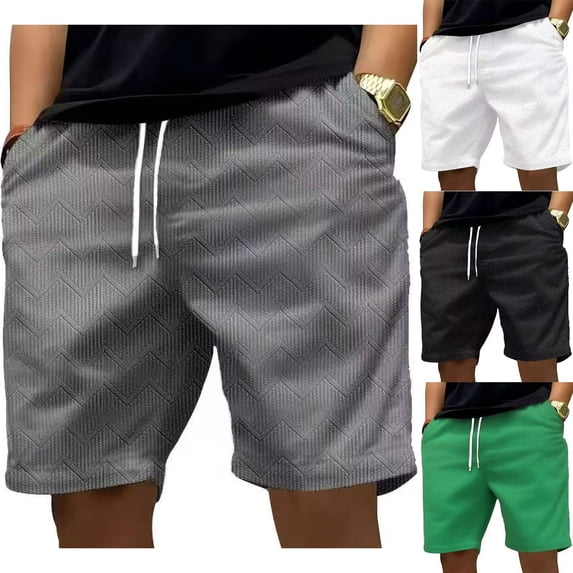UVEASISHA Casual Shorts for Men 7 Inch Inseams Elastic Waist Shorts Drawstring Straight Leg Summer Shorts Fashion Textured Short Pants with PocketsWhite XL