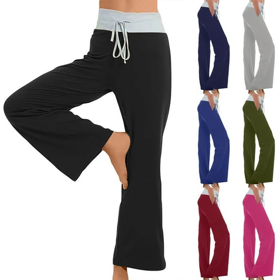 UVEASISHA Casual Wide Leg Pants for Women Color Block High Waist Lounge Pants Baggy Comfy Drawstring Pajama Pants Wine XXL