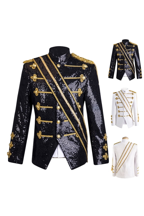 Chinese Style Jackets for Men Stand Collar Embroidery Tuxedo Single Breasted Stylish Sequin Performance Suit Jackets for Dinner Party Sales Today,Black,2XL