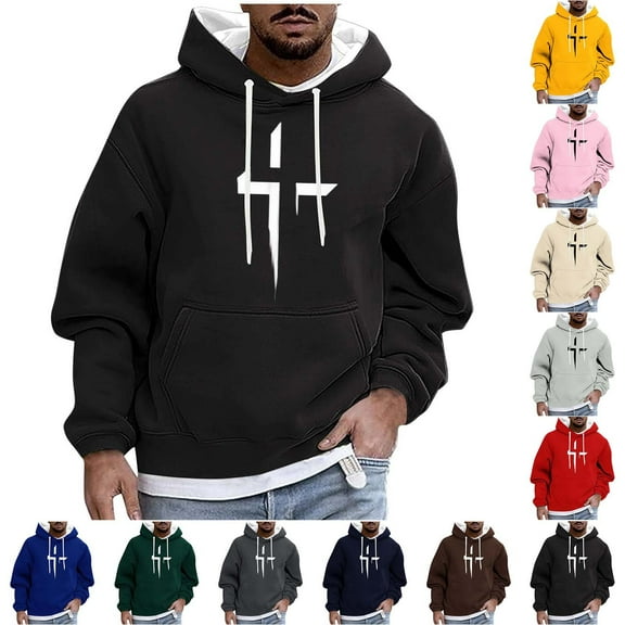 UVEASISHA Christian Hoodies for Men Cross Graphic Long Sleeve Pullover Tops Drawstring Hooded Drop Shoulder Sweatshirts with Pocket Yellow XL