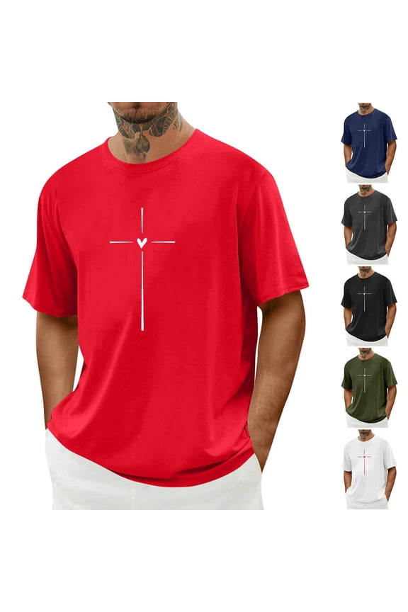 Christian T Shirts for Men Short Sleeve Crewneck Pullover Fashion Cross Printed Graphic Tees Spring Summer Casual Workout Shirt Army Green XL