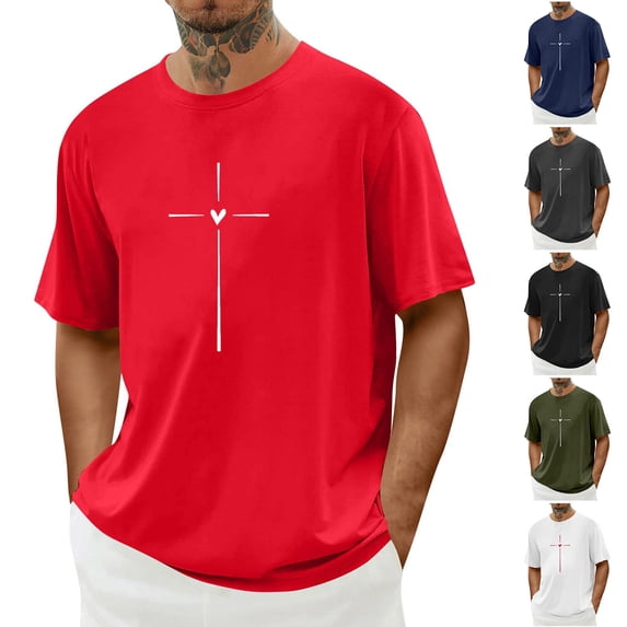 UVEASISHA Christian T Shirts for Men Short Sleeve Crewneck Pullover Fashion Cross Printed Graphic Tees Spring Summer Casual Workout Shirt Black M