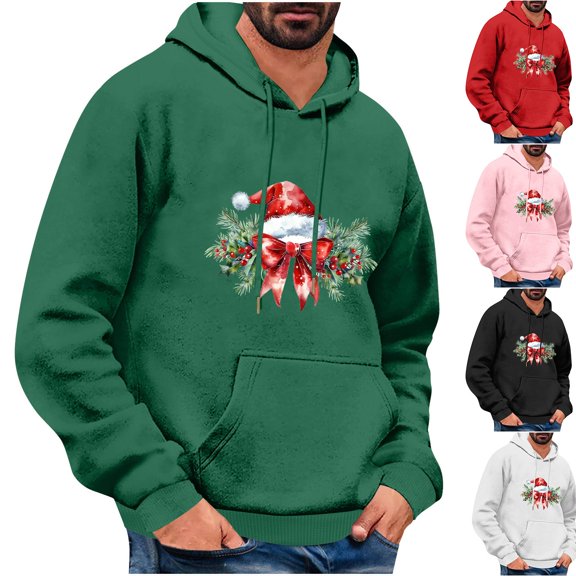 UVEASISHA Christmas Graphic Hooded Sweatshirts for Men Xmas Hat Print Hoodie Drop Shoulder Casual Long Sleeve Pullover Tops Fashion Gift Ideas Pink 3XL