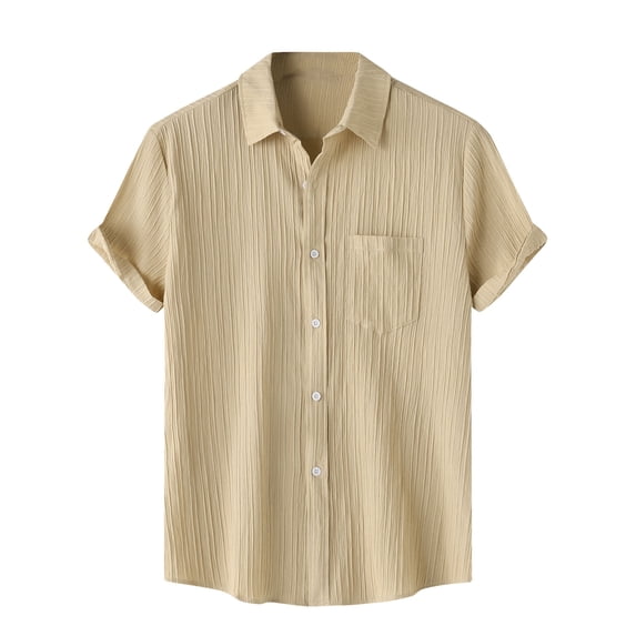 UVEASISHA Clearance Sales Men's Hawaiian Shirts 2025 Cotton Button Down Summer Shirt Solid Color Lapel Collar Beach Shirts