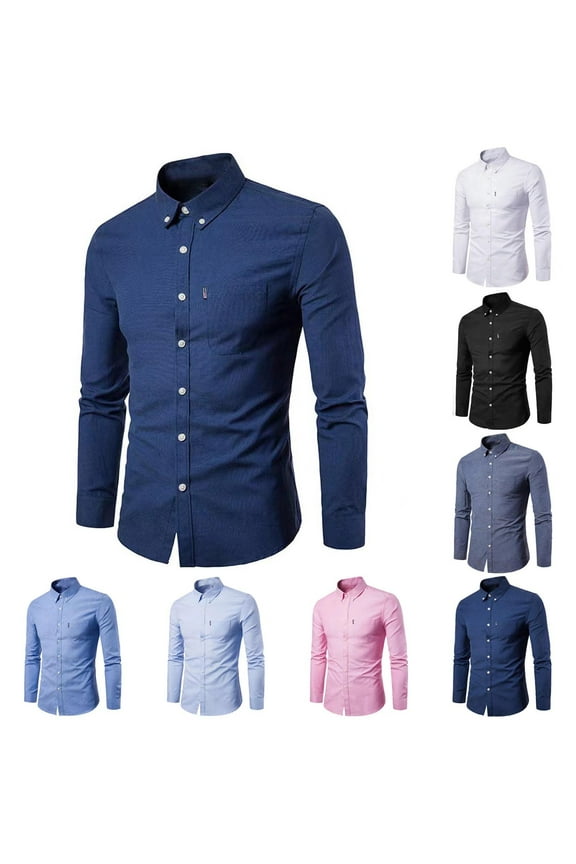 Clearance Sales Mens Business Casual Dress Shirts Regular Fit Long Sleeve Button Down Shirt for Men Solid Color Fashion Office Work Shirts with Pocket Pink 4XL
