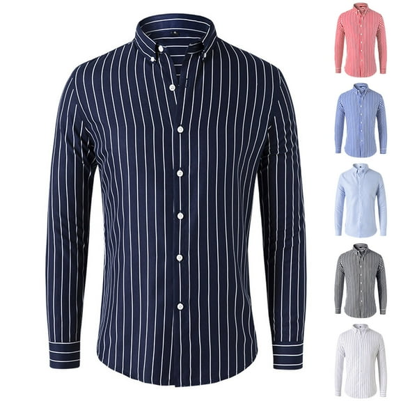 UVEASISHA Clearance Sales Mens Striped Dress Shirts Long Sleeve Slim Fit Casual Business Shirt Wrinkle Free Button Down Shirts Lightweight Fashion Office Work Shirt Blue XXL