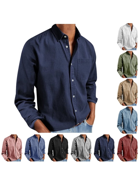 Clearance Sales Solid Button Down Shirt for Men Business Casual Long Sleeve Dress Shirts Regular Fit Fashion Office Work Shirt with Chest Pocket Army Green L