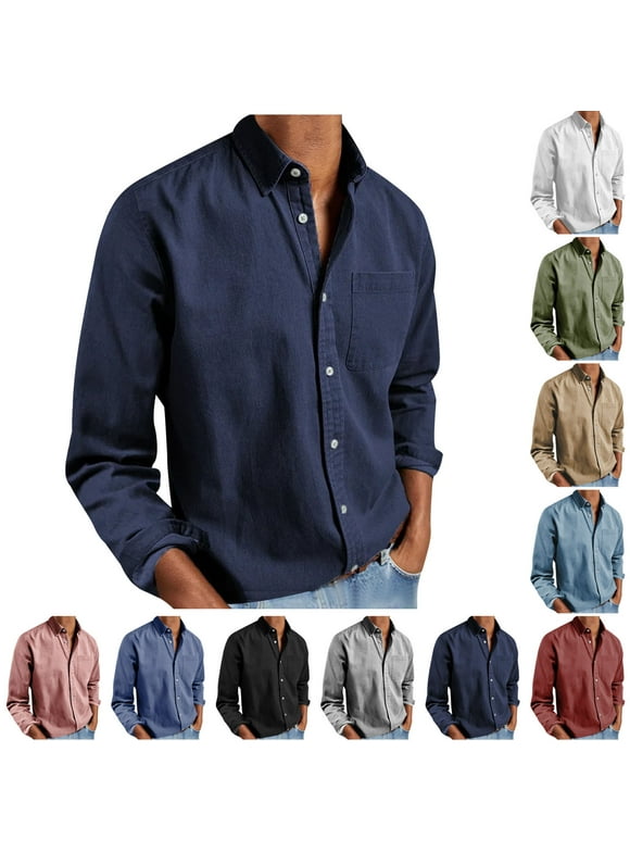 Clearance Sales Solid Button Down Shirt for Men Business Casual Long Sleeve Dress Shirts Regular Fit Fashion Office Work Shirt with Chest Pocket Army Green L