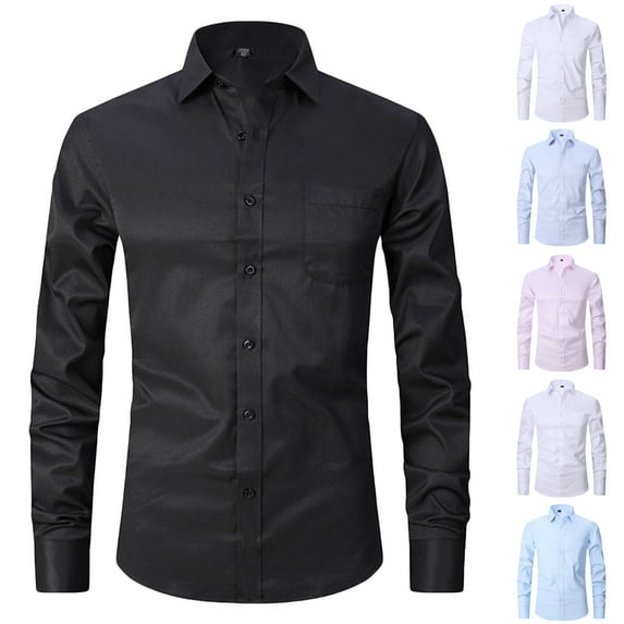 UVEASISHA Clearance Sales Today Business Casual Button Down Shirts for Men Long Sleeve Lapel Dress Shirt Solid Color Regular Fit Office Work Shirts with Front Pocket Beige XXL