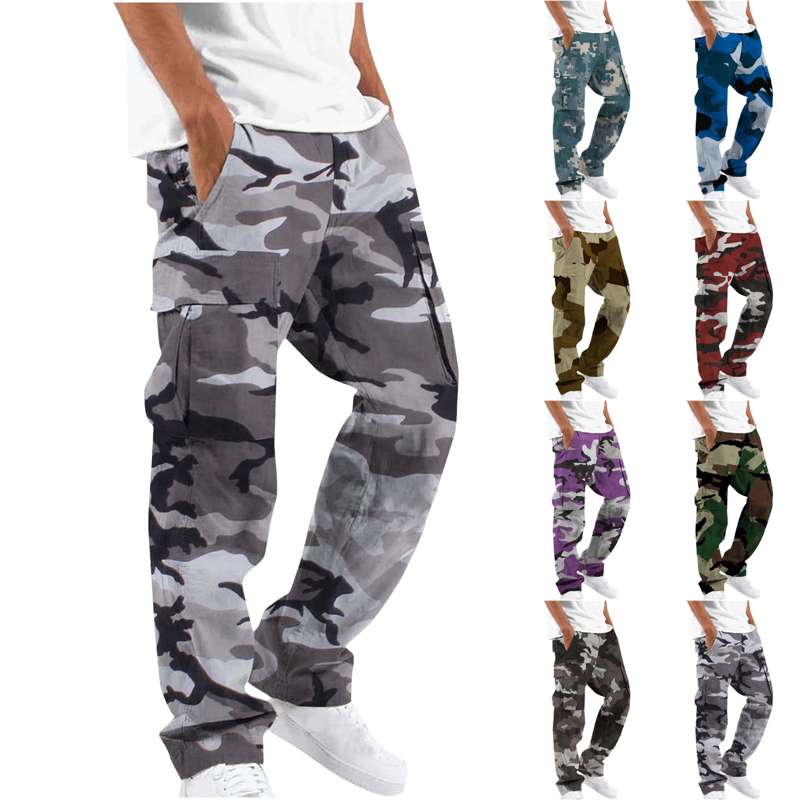 Men's Wide Leg Camo Print Cargo Pants