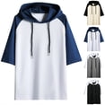 thumbnail image 1 of UVEASISHA Color Block Hoodie for Men Big and Tall Short Sleeve Cotton Drawstring Hooded T Shirt Summer Loose Casual Hoodies Black XL, 1 of 6