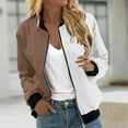 thumbnail image 1 of UVEASISHA Color Block Jacket for Women Fall Trendy Zip Up Bomber Jackets Stand Collar Lightweight Outwear Brown XL, 1 of 5