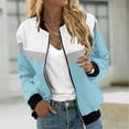 thumbnail image 1 of UVEASISHA Color Block Jacket for Women Fall Trendy Zip Up Bomber Jackets Stand Collar Lightweight Outwear D-Blue XXL, 1 of 5