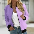 thumbnail image 1 of UVEASISHA Color Block Jacket for Women Fall Trendy Zip Up Bomber Jackets Stand Collar Lightweight Outwear Purple S, 1 of 5