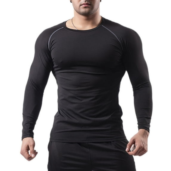 UVEASISHA Compression Tshirt for Men Long Sleeve Raglan Muscle T Shirt Fall Casual Workout Tee Tops Black S