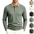 thumbnail image 1 of UVEASISHA Contrast Collar Polos Shirts for Men Ribbed Knit Long Sleeve Golf Shirt Color Block Casual 3 Button Collared T-Shirts Business Office Work Tees Army Green L, 1 of 10