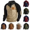 thumbnail image 1 of UVEASISHA Corduroy Sweatshirt Men Retro Button Collared Pullover Raglan Long Sleeve Colorblock Sweatshirts with Chest Pocket Flash Deals Today, 1 of 9