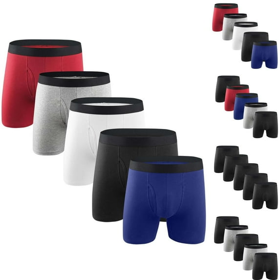 UVEASISHA Cotton Boxer Briefs for Men Front Open Underwear Soft Stretch Boxers Gray L