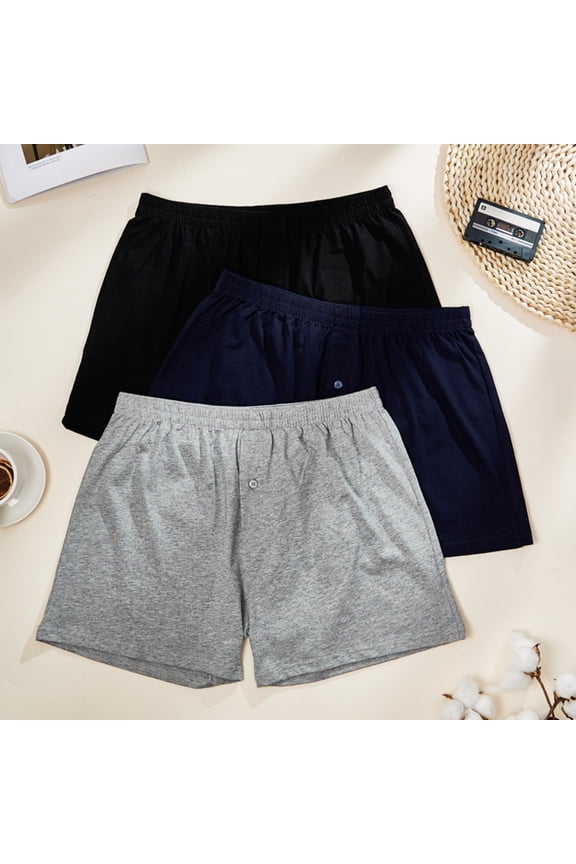 Cotton Boxers Shorts for Men Comfy Soft Elastic Waist Boxer Shorts Solid Color Underwear Classic Relaxed Fit Sleep Shorts Gray M