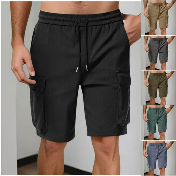UVEASISHA Cotton Cargo Shorts for Men Drawstring Runnig Athletic Shorts Summer Casual Sweatshorts with Multi Pockets Army Green L