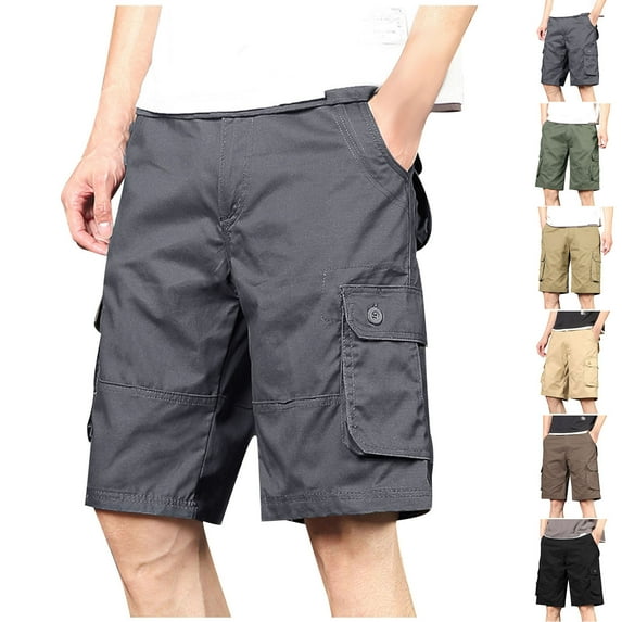 UVEASISHA Cotton Cargo Shorts for Men Solid Casual Hiking Shorts Lightweight Outdoor Straight Leg Work Trouser Shorts Black M