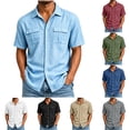 thumbnail image 1 of UVEASISHA Cotton Casual Button Down Shirts for Men Linen Look Short Sleeve Collared Shirt Regular Fit Lightweight Cargo Shirts with Pockets Army Green L, 1 of 10