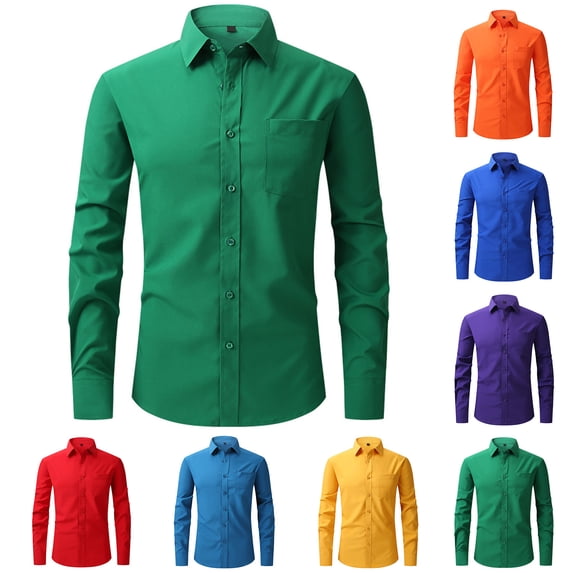 UVEASISHA Cotton Dress Shirt Men Long Sleeve Button Down Shirts Stretch Wrinkle -Free Business Casual Shirt Stylish Work Shirts Green XL