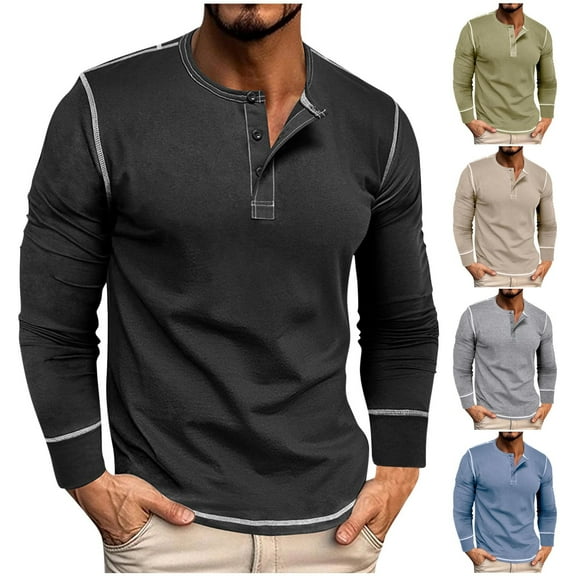 UVEASISHA Cotton Henley Shirt for Men Raglan Long Sleeve Casual T Shirt Soft Comfy Lounge Tshirt Gray M