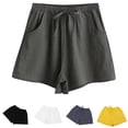 thumbnail image 1 of UVEASISHA Cotton Linen Shorts for Women Elastic Drawstring Casual Summer Shorts Breathable Wide Leg Beach Vacation Shorts with Pockets Yellow M, 1 of 4