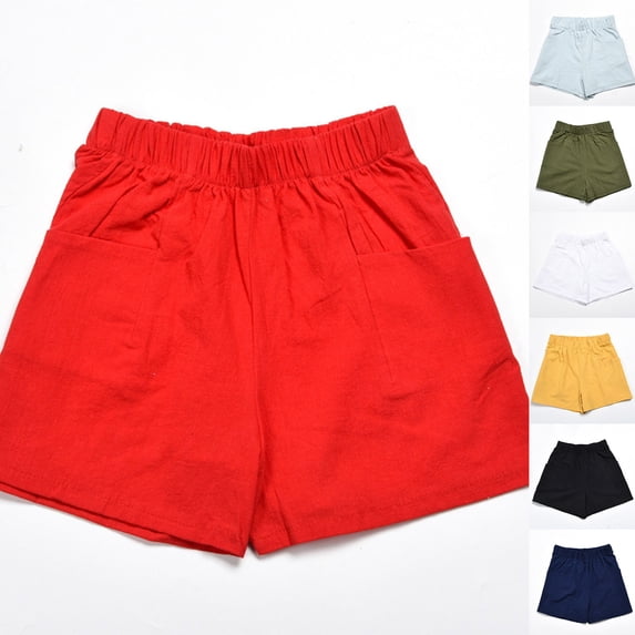 UVEASISHA Cotton Linen Shorts for Women High Waisted Loose Fit Lounge Shorts Pleated Thin Breathable Summer Shorts with Pockets Yellow XL