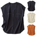 thumbnail image 1 of UVEASISHA Cotton Linen Vest for Women Sleeveless V Neck Button Down Cardigan Baggy Summer Casual Vacation Clothes Navy XL, 1 of 8