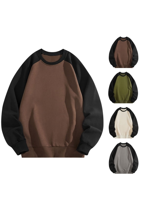 Cotton Oversized Sweatshirts for Men Drop Shoulder Raglan Long Sleeve Workout Shirts Color Block Casual Pullover Athletic Tops Khaki L