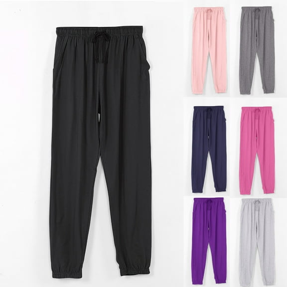 UVEASISHA Cotton Pants for Women Elastic Waist Drawstring Pajama Bottoms Comfortable Lounge Pj Pants with Pockets Pink XL