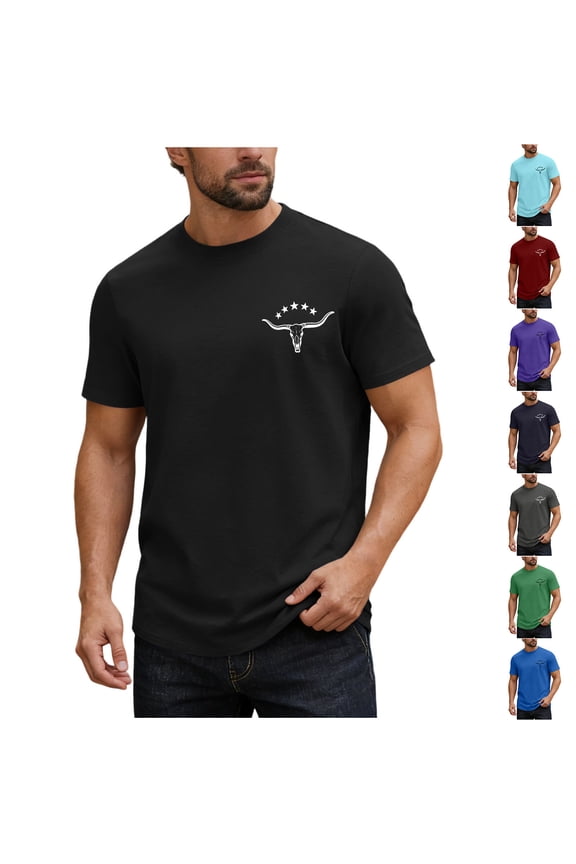 Cotton Shirts for Men Western Graphic Tees Cowboy Print Vintage Short Sleeve Boho Tops Summer Casual Gym Workout Tee Shirt Navy XL