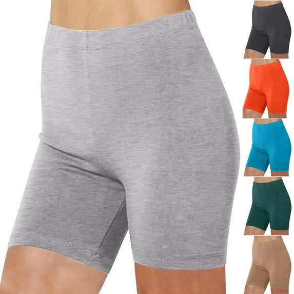 UVEASISHA Cotton Short Leggings for Women High Waisted Stretch Athletic Biker Shorts Non-See-Through Workout Bottoms Gray L