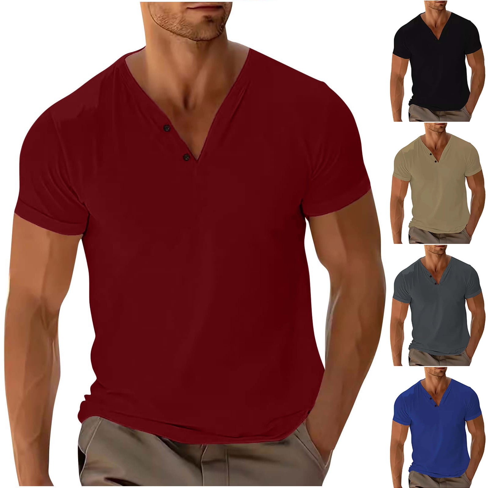 UVEASISHA Cotton T-Shirts for Men Solid Short Sleeve V Neck Workout ...
