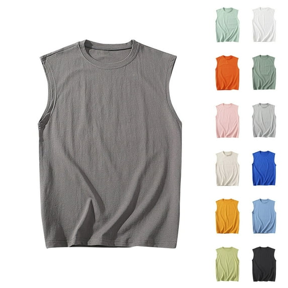 UVEASISHA Cotton Workout Shirts for Men Big and Tall Athletic Sleeveless T-Shirts Solid Color Basic Tank Tops Lightweight Casual Underwear Tanks Gray 4XL