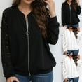 thumbnail image 1 of UVEASISHA Cropped Jacket for Women Hollow Out Lace Long Sleeve Bomber Jackets Trendy Casual Zip Up Outwear Coats White XXL, 1 of 8
